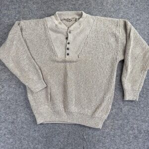 Vtg Great Plains Fisherman‎ Sweater Mens Large Beige Button Pullover Knit 90s